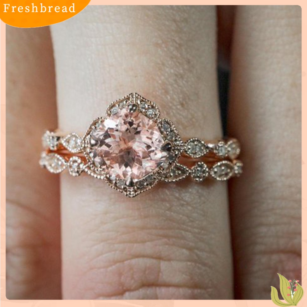 &lt; Freshbread &gt; 1set Wanita Set Cincin Kawin Berkilau Anti Karat Indah Geometris Dielekat Dekoratif Reflektif Cubic Zirconia Jari Rings Set Hadiah