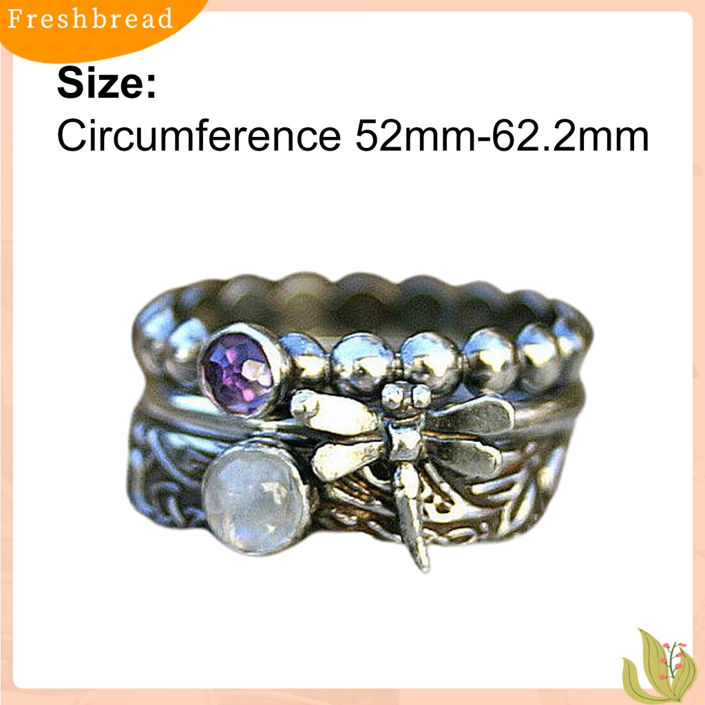 &lt; Freshbread &gt; 3Pcs/Set Cincin Bentuk Capung Imitasi Oval Permata Wanita Silver Mini Stackable Ring Sets Untuk Hadiah