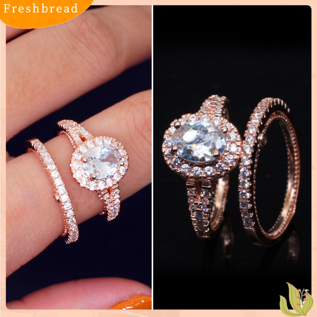 &lt; Freshbread &gt; 2Pcs/Set Fashion Cincin Geometris Berlian Imitasi Bertatahkan Elektroplating Hypoallergenic Bersinar Dekorasi Perhiasan Aksesori Lady Bridal Pernikahan Cincin Aksesori Pernikahan