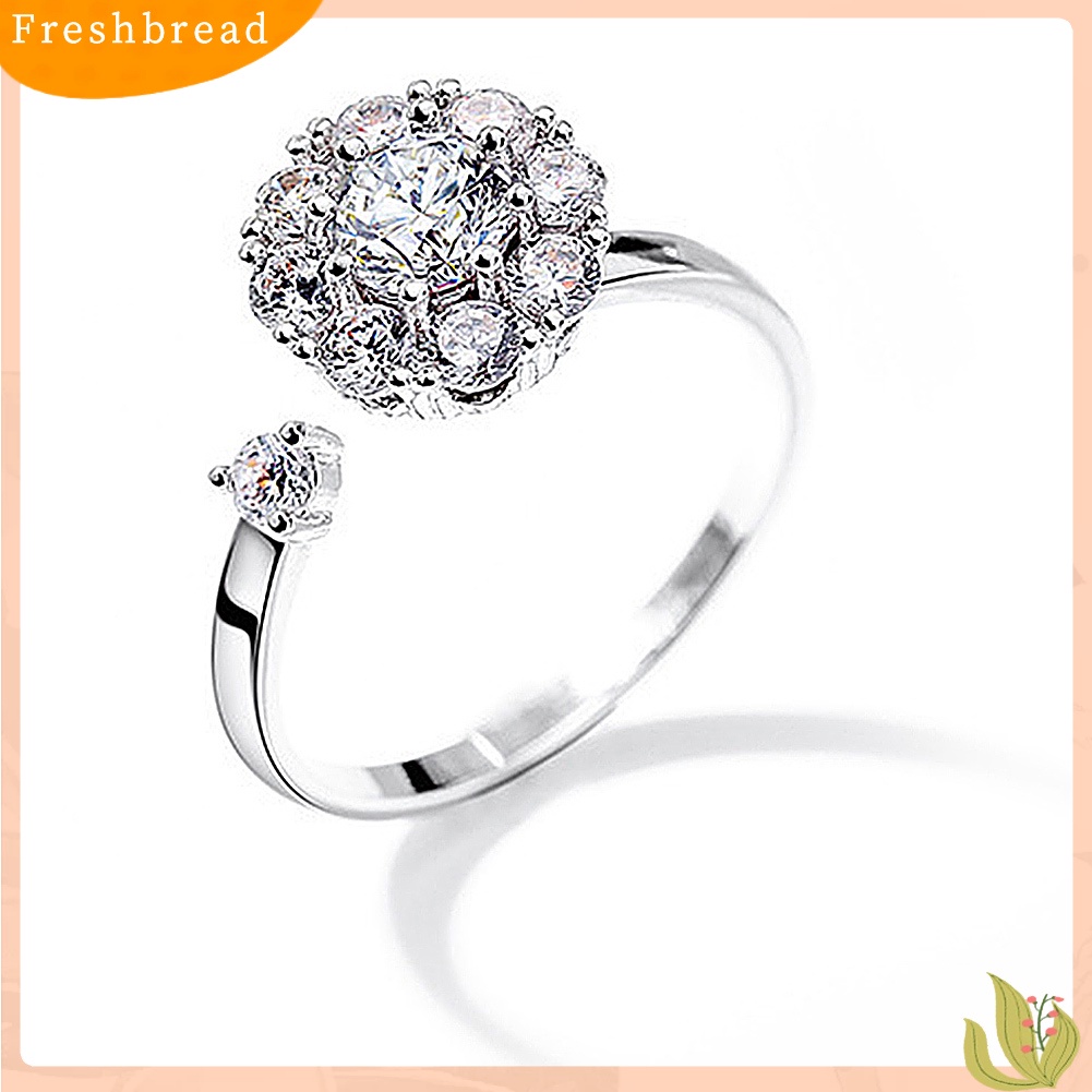 &lt; Freshbread &gt; Wanita Beruntung Kubik Zirkon Terbuka Berputar Jari Cincin Pesta Perhiasan Aksesori Hadiah
