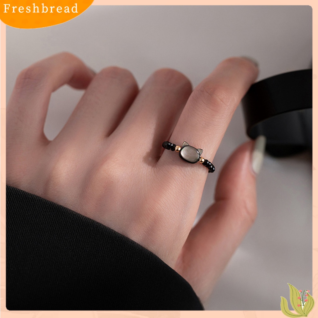 &lt; Freshbread &gt; Couple Cincin Manik-Manik Kucing Lucu Melar Adjustable Tidak Luntur Hias Hadiah Hitam Putih Imitasi Kristal Jari Cincin Perhiasan Aksesoris Fashion