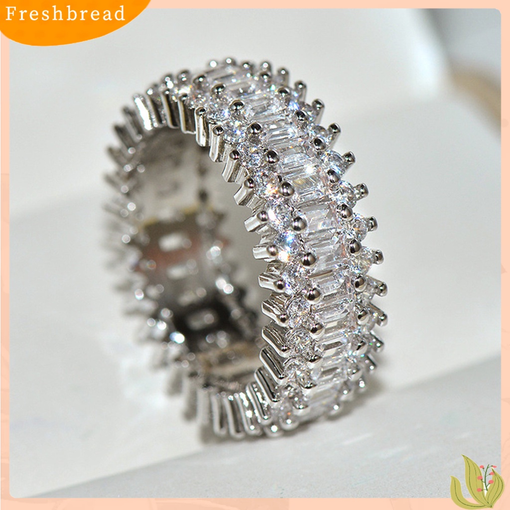 &lt; Freshbread &gt; Wanita Kreatif Berkilau Cubic Zirconia Bertatahkan Pita Lebar Cincin Perhiasan Hadiah