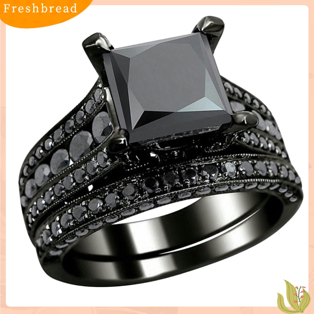 &lt; Freshbread &gt; 2Pcs/Set Wanita Persegi Cubic Zirconia Jari Cincin Pertunangan Pernikahan Perhiasan