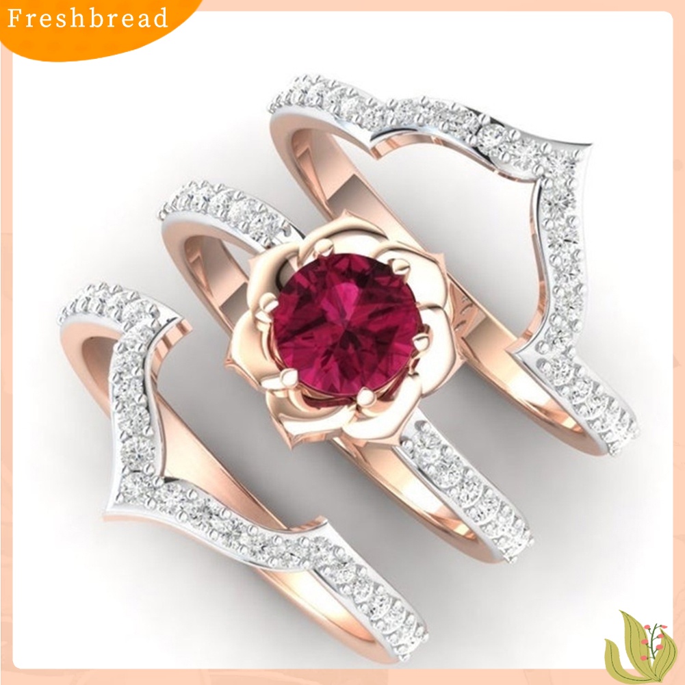 &lt; Freshbread &gt; 3Pcs Elegent Wanita Faux Ruby Berlian Imitasi Hias Jari Cincin Band Perhiasan Hadiah