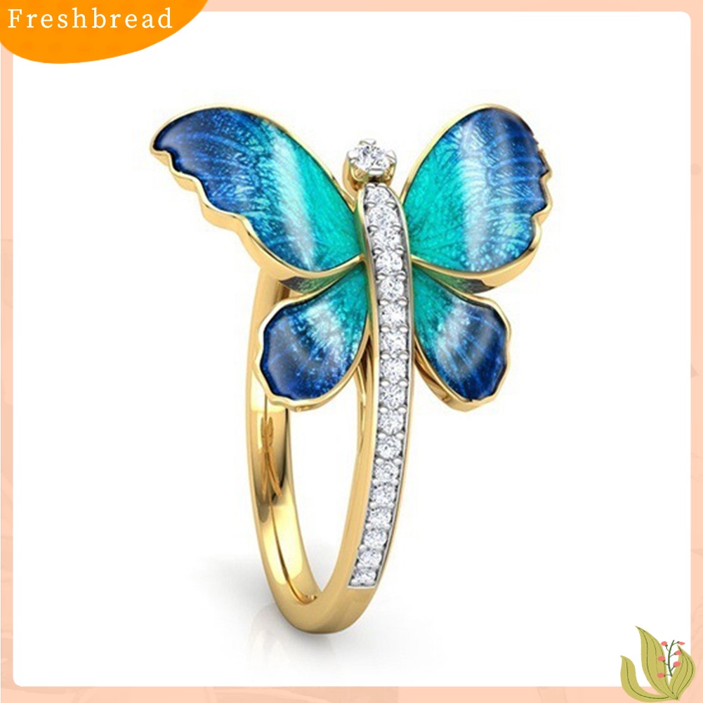 &lt; Freshbread &gt; Fashion Wanita Kupu-Kupu Berlian Imitasi Tipis Jari Cincin Pertunangan Pesta Perhiasan