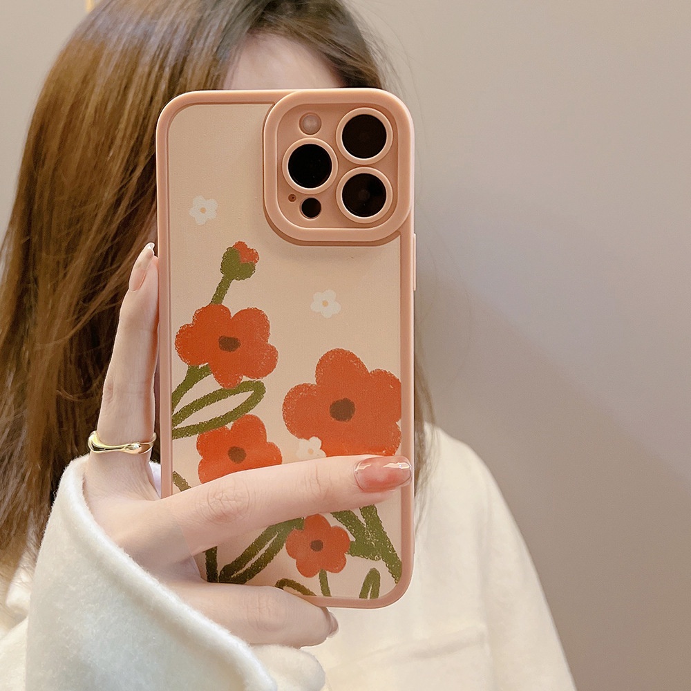 IPHONE [Mata Kucing] Soft Case TPU Anti Slip Untuk Iphone7Plus8 Plus X XS XR XS Max11 13 12 14 PRO Max 14 Plus Ins Fashion Wanita Bunga Jeruk