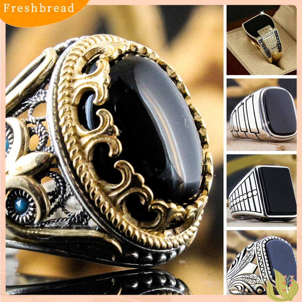 &lt; Freshbread &gt; Pria Cincin Pola Kuno Vintage Logam Ukiran Pesta Trendi Punk Zirkon Cincin Perhiasan Pernikahan