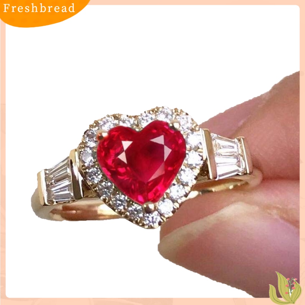 &lt; Freshbread &gt; Cincin Kawin Cantik Electroplating Retro Hadiah Cinta Emas Hati Berlian Imitasi Jari Cincin Perhiasan Fashion