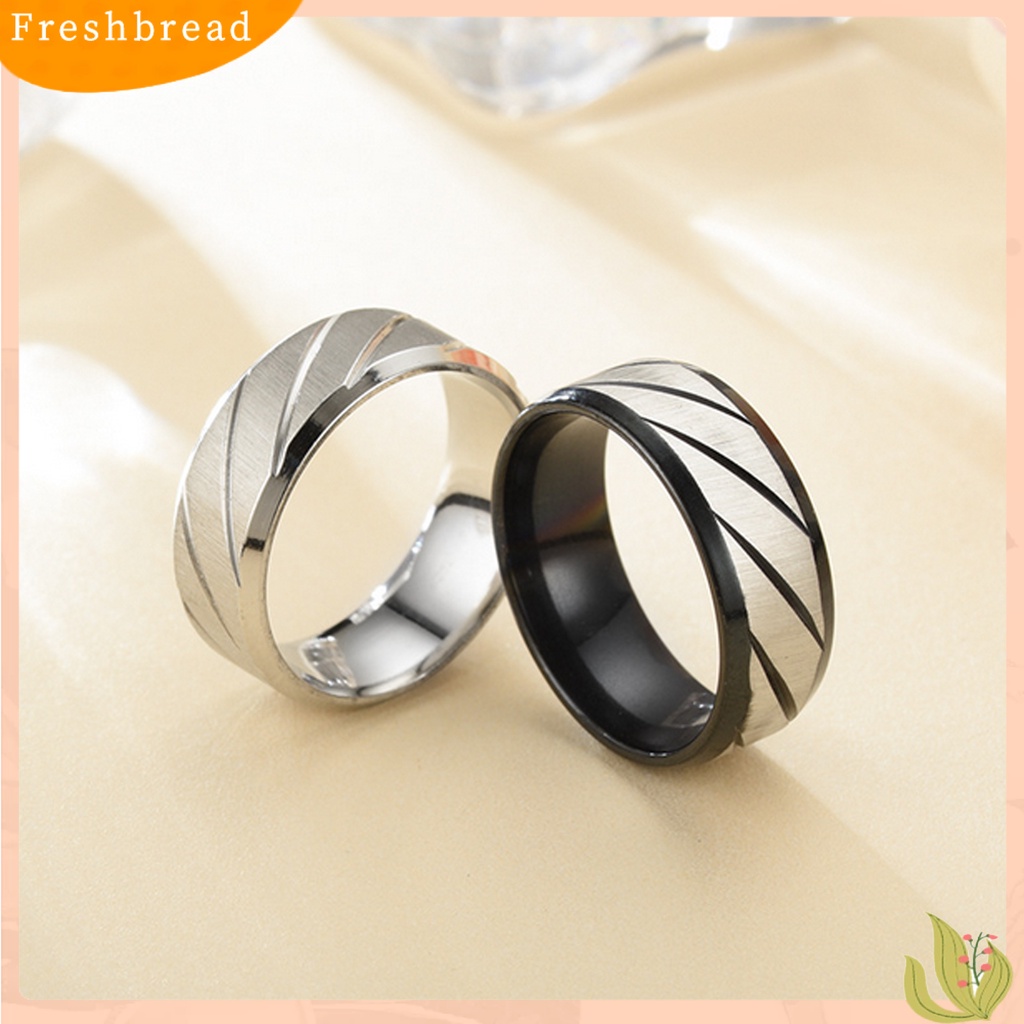 &lt; Freshbread &gt; Cincin Couple Pola Twill All-match Pengerjaan Halus Stainless Steel Geometris Mengkilap Unisex Rings Untuk Tunangan