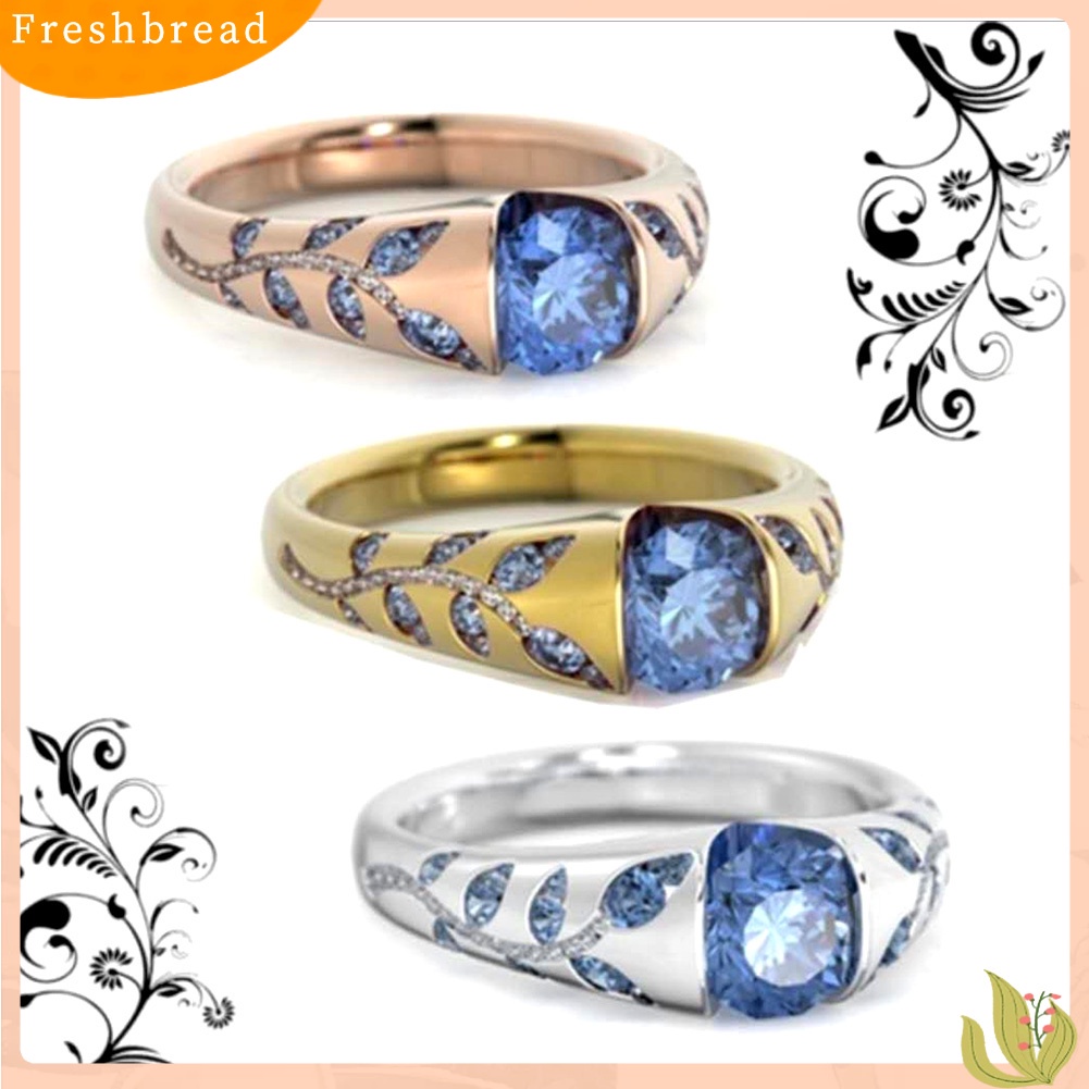 &lt; Freshbread &gt; Wanita Fashion Daun Imitasi Safir Berlian Imitasi Bertatahkan Jari Cincin Club Perhiasan Hadiah