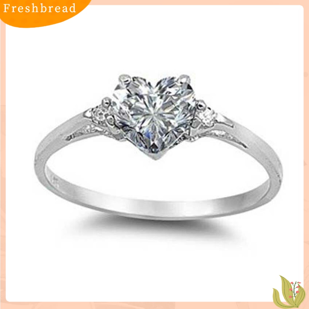 &lt; Freshbread &gt; Wanita Cincin Shiny Cubic Zirconia Hias Temperamen Geometris Kilau Terang Dekorasi Emerald Berbentuk Hati Janji Cincin Fashion Perhiasan Untuk Pacar