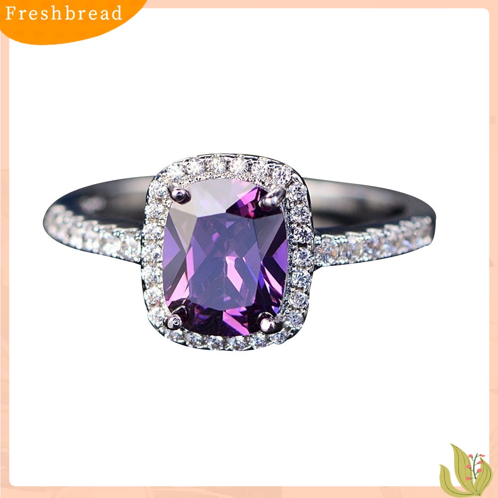 &lt; Freshbread &gt; Bergaya Persegi Faux Gemstone Berlian Imitasi Bertatahkan Cincin Pertunangan Lamaran Band