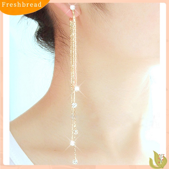 &lt; Freshbread &gt; Berlian Imitasi Wanita Super Panjang Jumbai Drop Menjuntai Cocktail Pesta Linear Earrings