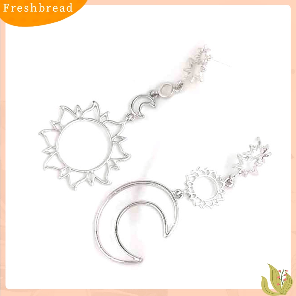 &lt; Freshbread &gt; Boho Wanita Berongga Bulan Bintang Matahari Menjuntai Asimetris Stud Earrings Perhiasan Hadiah