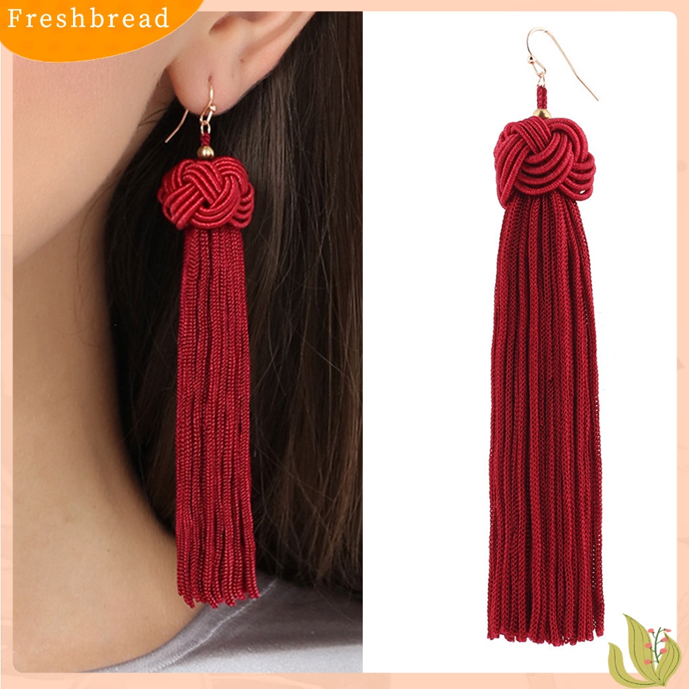 &lt; Freshbread &gt; Bohemian Wanita Anyaman Simpul Rumbai Panjang Menjuntai Kait Anting Pernyataan Perhiasan