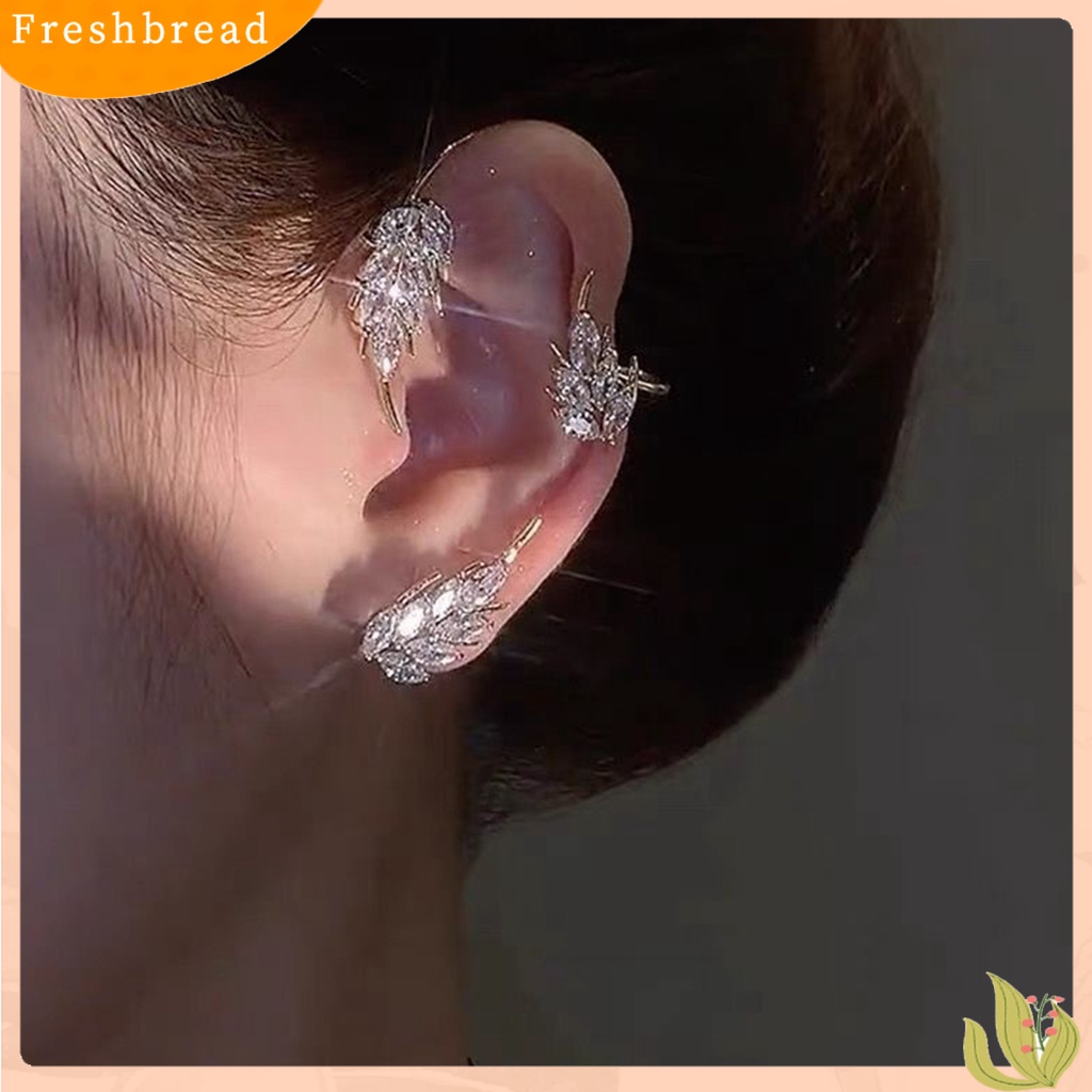 &lt; Freshbread &gt; 1pasang Wanita Klip Anting Berlian Imitasi Berkilau Tanpa Tindik Bentuk Gandum Manset Telinga Perhiasan Perempuan