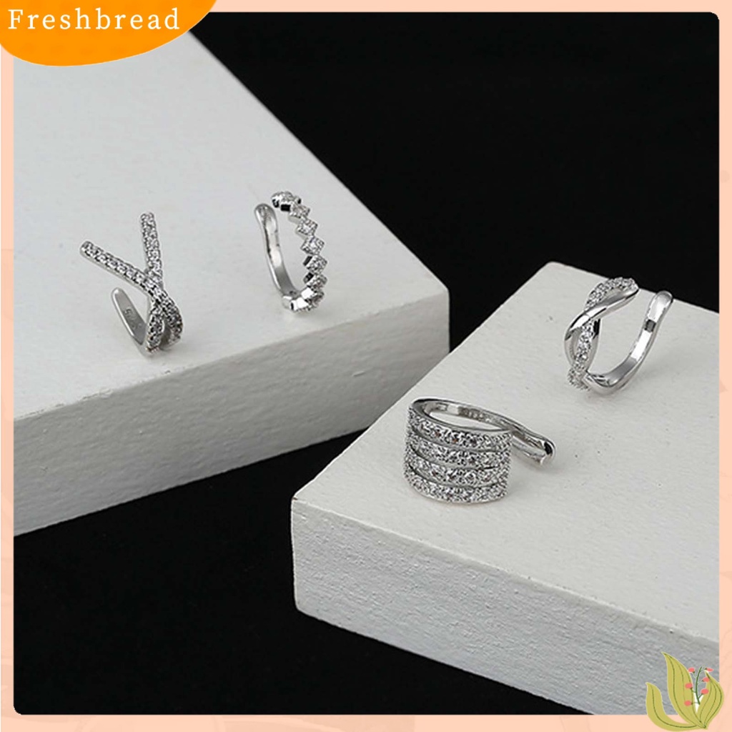 &lt; Freshbread &gt; 1Pc Anting Klip Geometris Berlian Imitasi Perhiasan Berkilau Gaya Korea Manset Telinga Untuk Pernikahan