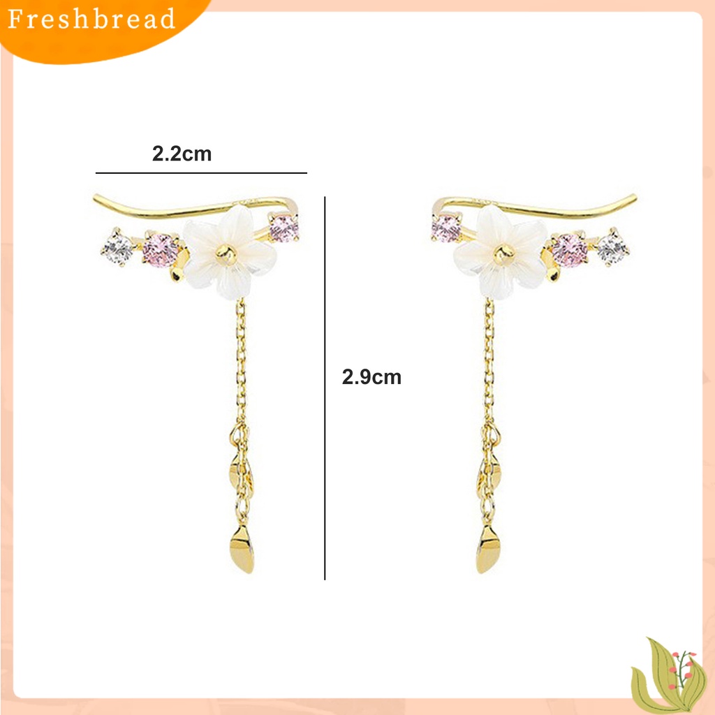 &lt; Freshbread &gt; 1pasang Anting Pejantan Shell Bunga Rantai Liontin Berlian Imitasi Elegan Bertatahkan Menjuntai Anting-Anting Perhiasan Fashion