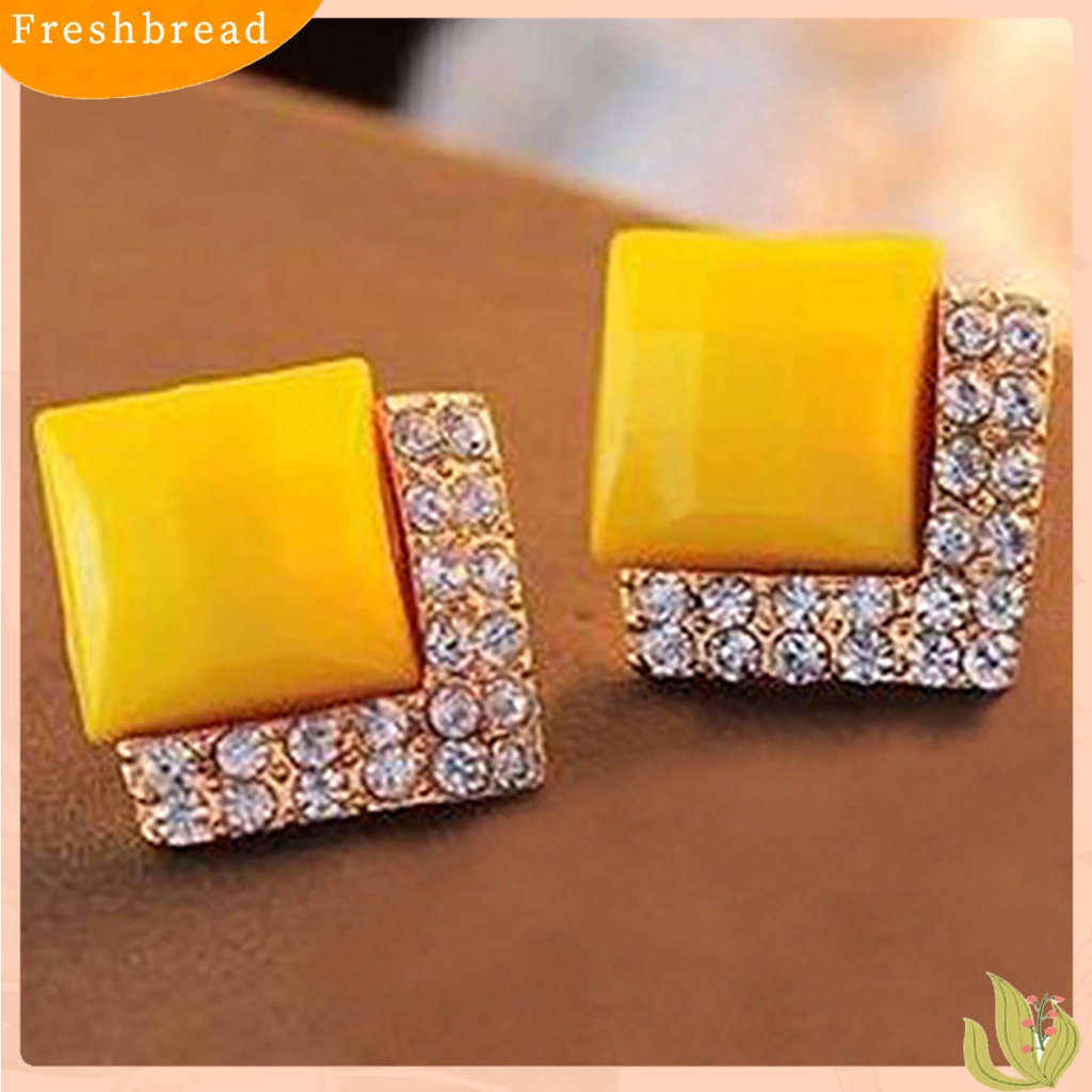 &lt; Freshbread &gt; 1pasang Anting Giwang Telinga Wanita Pria Persegi Menawan Berkilau Untuk Anniversary