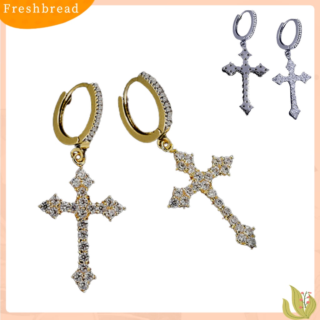 &lt; Freshbread &gt; 1pasang Anting Menjuntai Cross Hip Hop Perhiasan Berkilau Terang Kilau Anting Hoop Untuk Pakaian Sehari-Hari