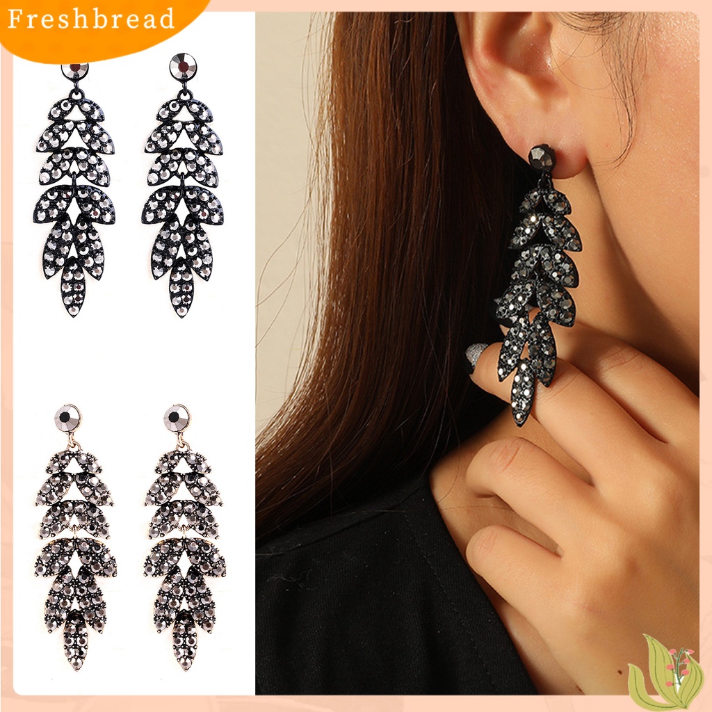 &lt; Freshbread &gt; 1pasang Drop Earrings Daun Berlian Imitasi Perhiasan Vintage Berlebihan Anting Menjuntai Untuk Pesta Cocktail