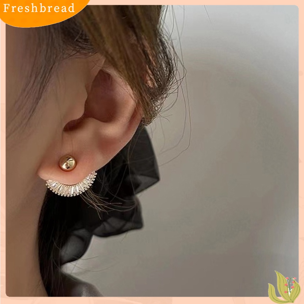 &lt; Freshbread &gt; 1pasang Anting Tusuk Bergigi Dua Cara Memakai Berlian Imitasi Berbentuk Kipas Elegan Dekorasi Aksesori Manik Bulat Wanita Giwang Telinga Untuk Pacaran