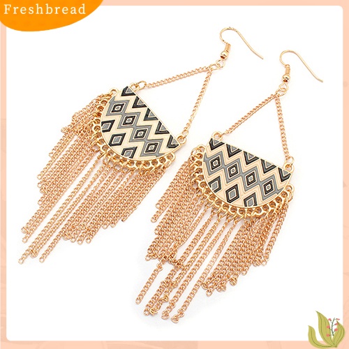 &lt; Freshbread &gt; Jumbai Setengah Lingkaran Wanita Motif Belah Ketupat Nada Emas Kait Anting Perhiasan