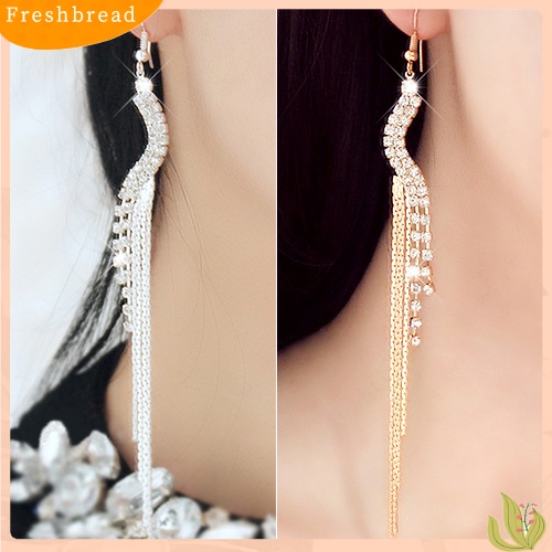 &lt; Freshbread &gt; Wanita Elegan Bentuk S Berlian Imitasi Cocktail Rantai Jumbai Menjuntai Anting Linear