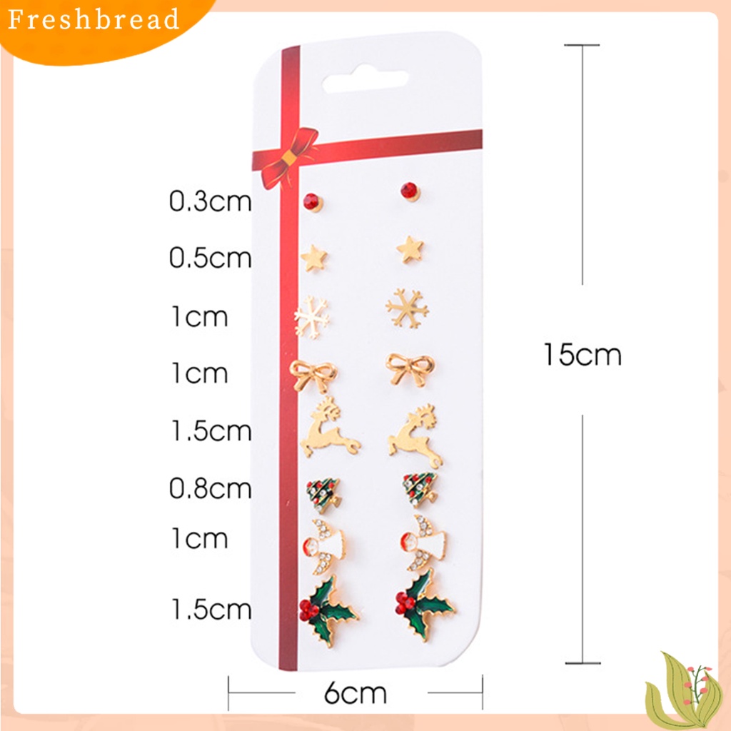 &lt; Freshbread &gt; 8pasang/Set Ikatan Simpul Berlian Imitasi Meriah Wanita Anting Pohon Natal Tebu Snowman Stud Earrings Klasik Perhiasan