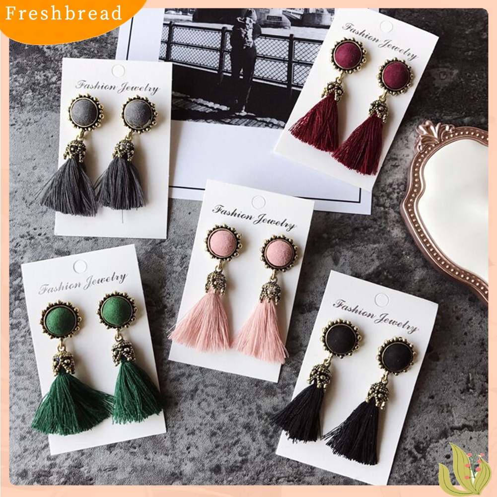 &lt; Freshbread &gt; Etnik Wanita Panjang Rumbai Menjuntai Drop Stud Earrings Perhiasan Hadiah Hari Valentine