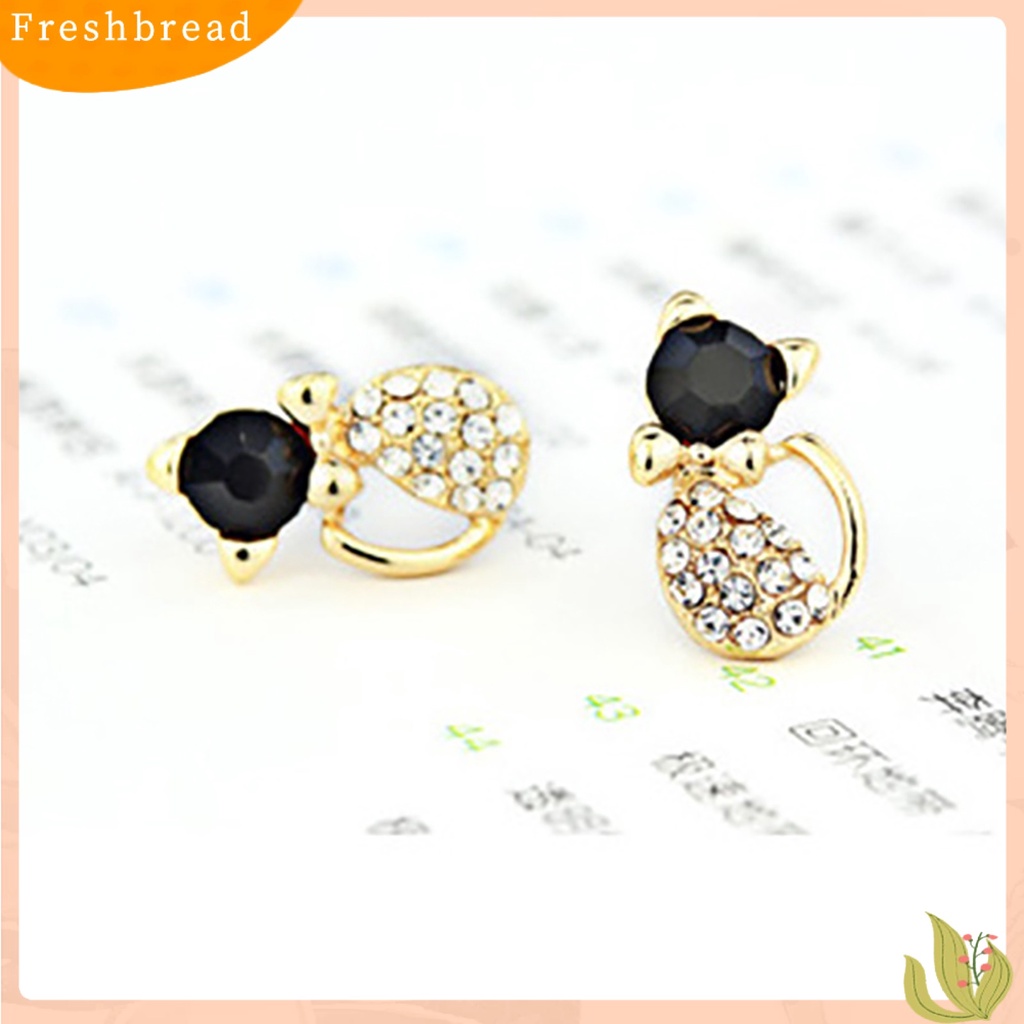 < Freshbread > 1pasang Wanita Lucu Bentuk Kucing Berlian Imitasi Stud Earrings Ear Studs Jewelry Charm Untuk Pesta Club