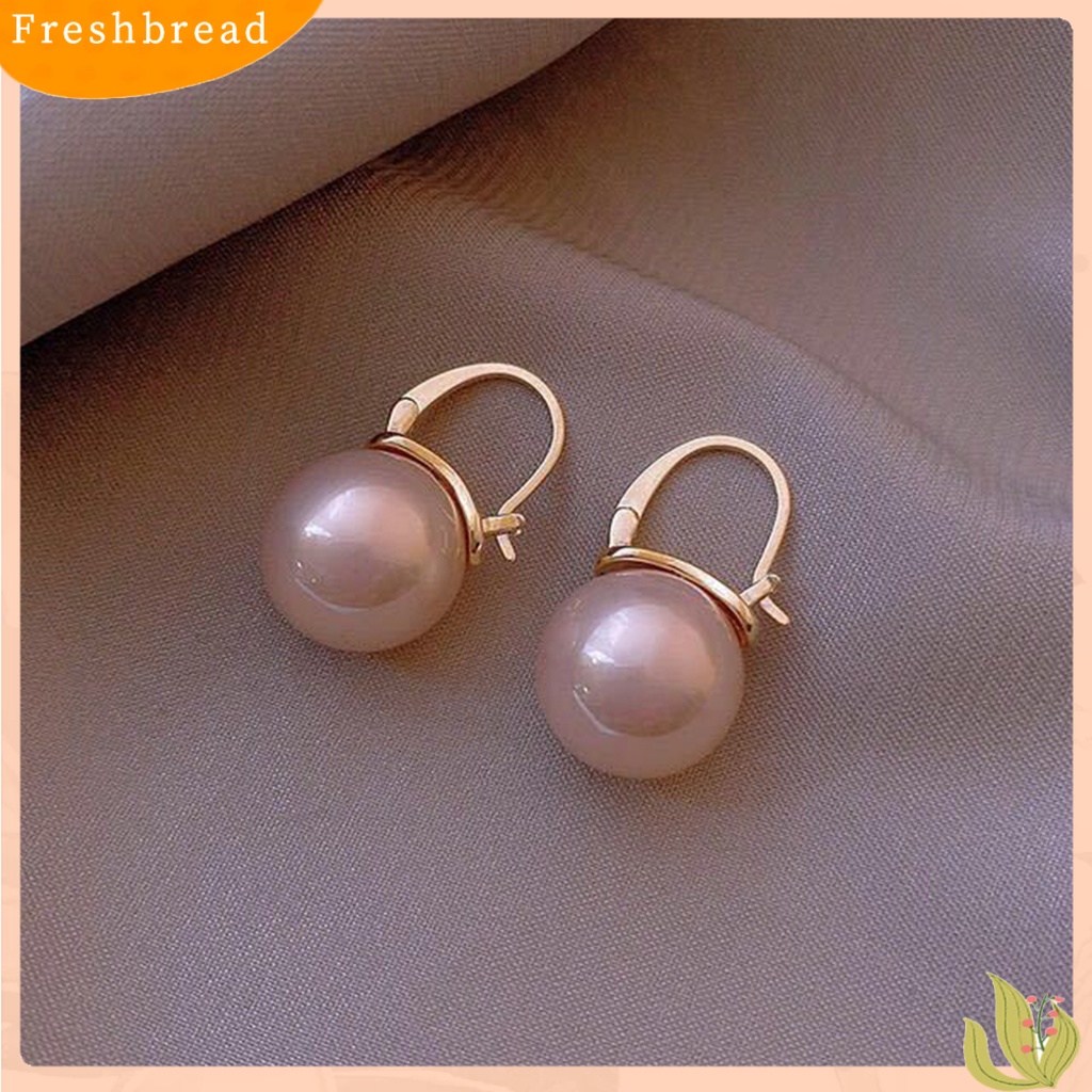 &lt; Freshbread &gt; 1pasang Anting Pengerjaan Halus Indah Imitasi Mutiara Mata-catching Fantasy Lop Earrings Untuk Outdoor