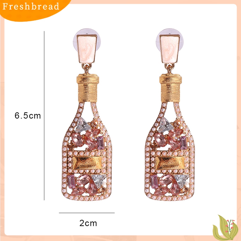 &lt; Freshbread &gt; 1pasang Anting Wanita Botol Anggur Berlian Imitasi Kreatif Vintage Anting Menjuntai Tahan Lama Untuk Perjamuan