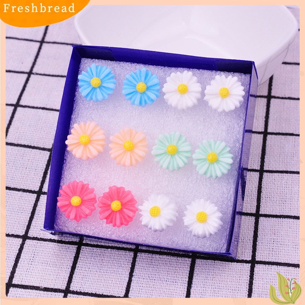 &lt; Freshbread &gt; 8per6pasang Wanita Ear Studs Set Warna Kontras Bunga Berbeda Anti Alergi Tidak Iritasi Tanaman Hias Bentuk Hidup Rose Stud Earrings Set Hadiah