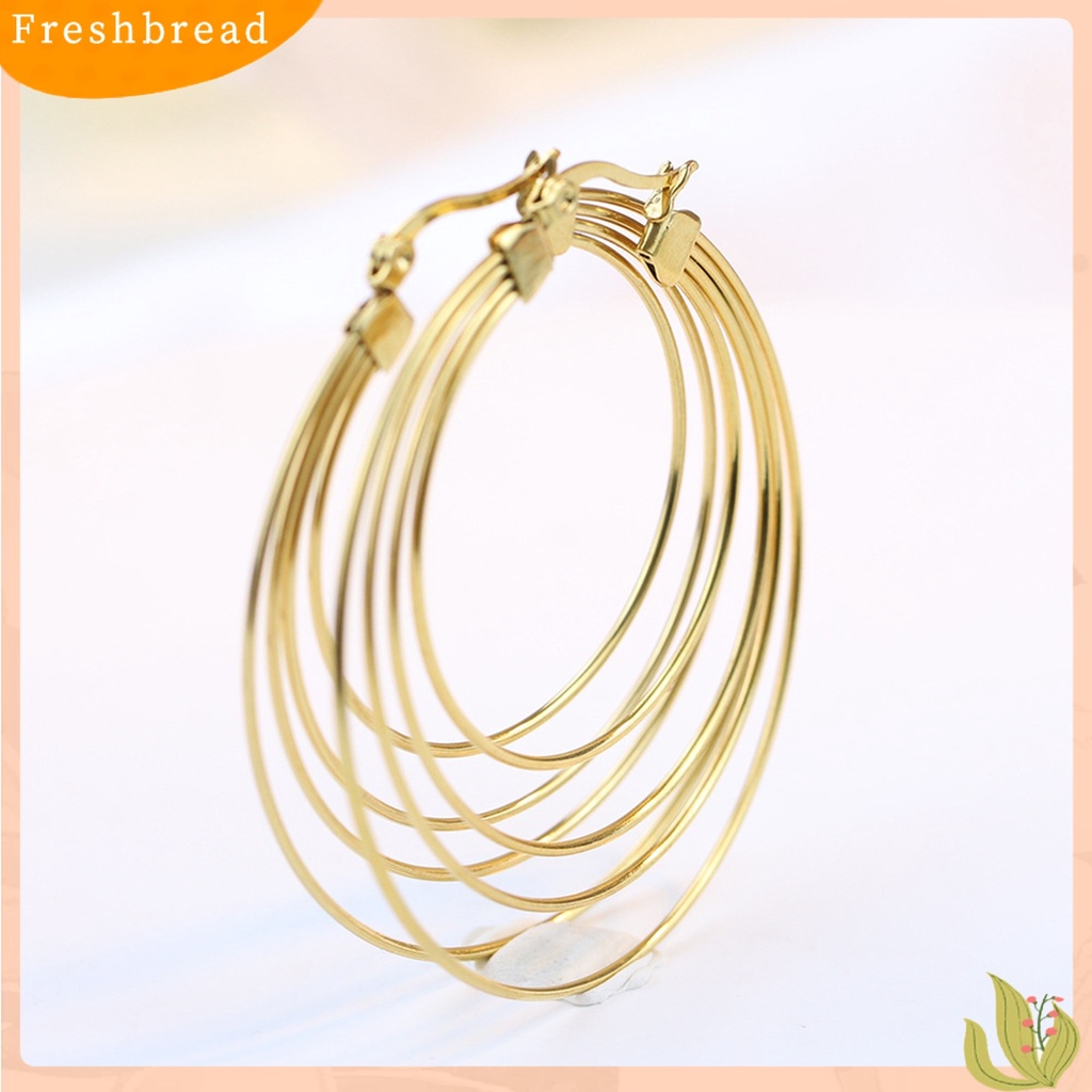 &lt; Freshbread &gt; 1pasang Anting Wanita Berlebihan Gaya Perancis Geometris Mewah Mengkilap Tinggi Dekorasi Warna Emas Lingkaran Besar Hoop Earrings Aksesoris Pakaian