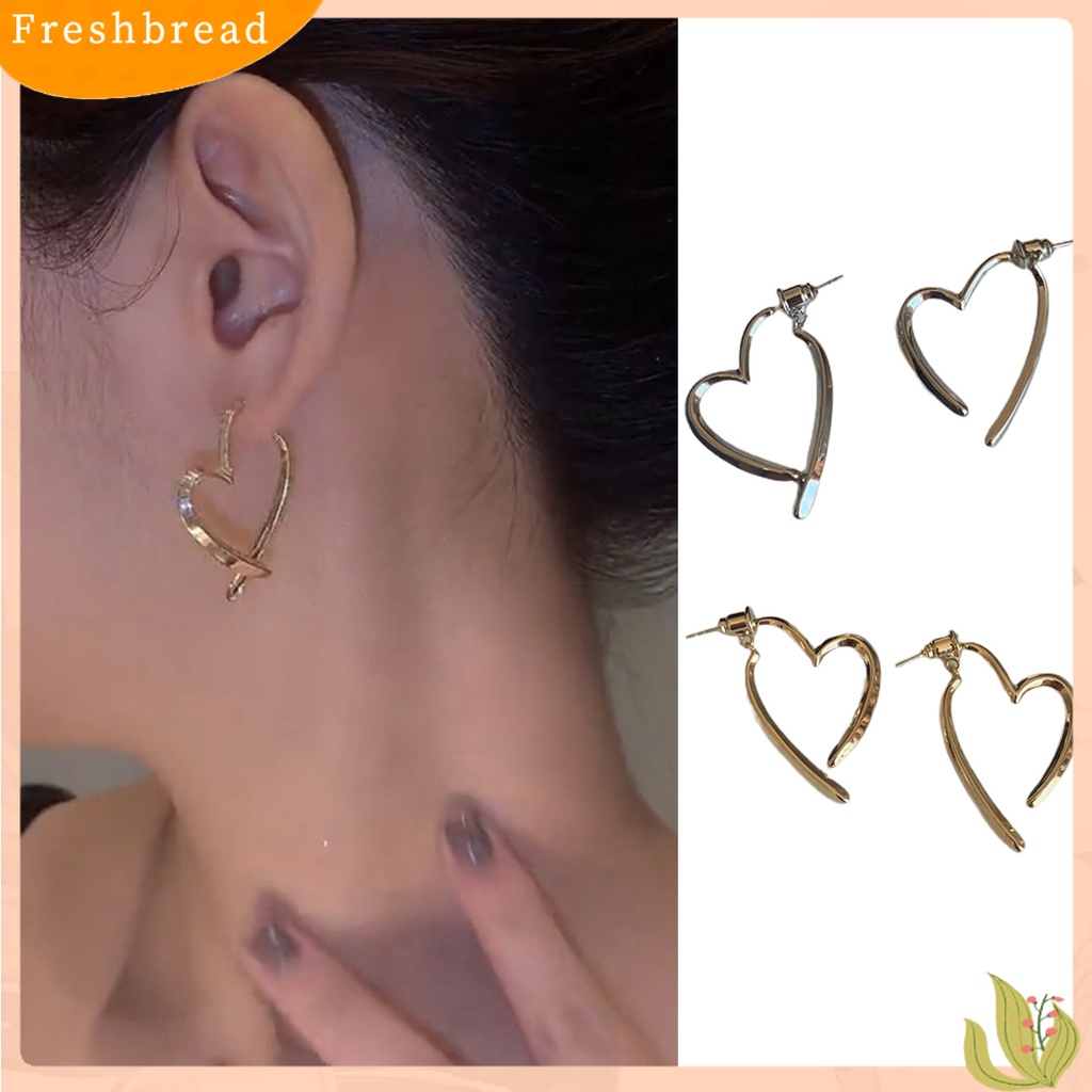 < Freshbread > 1pasang Anting Pejantan Dipoles Electroplating Minimalis Gaya Perancis Cinta Hati Wanita Menjuntai Anting Perhiasan Fashion