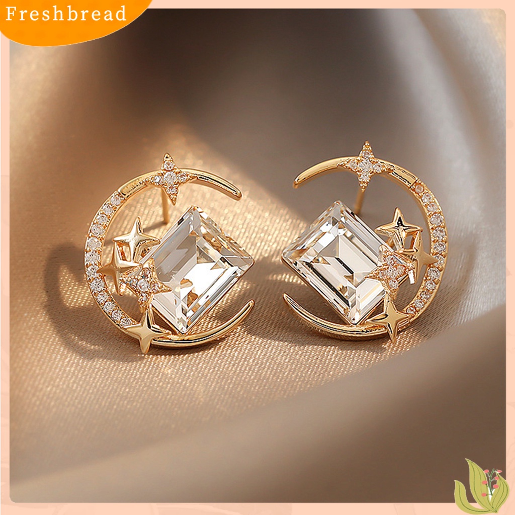 &lt; Freshbread &gt; 1pasang Ear Studs Sparkling Gaya Korea Anti-Oksidasi Friendly Terhadap Kulit Tidak Iritasi Hias Alloy Wanita Bintang Bulan Anting Tusuk Perhiasan Dekor Untuk Lady