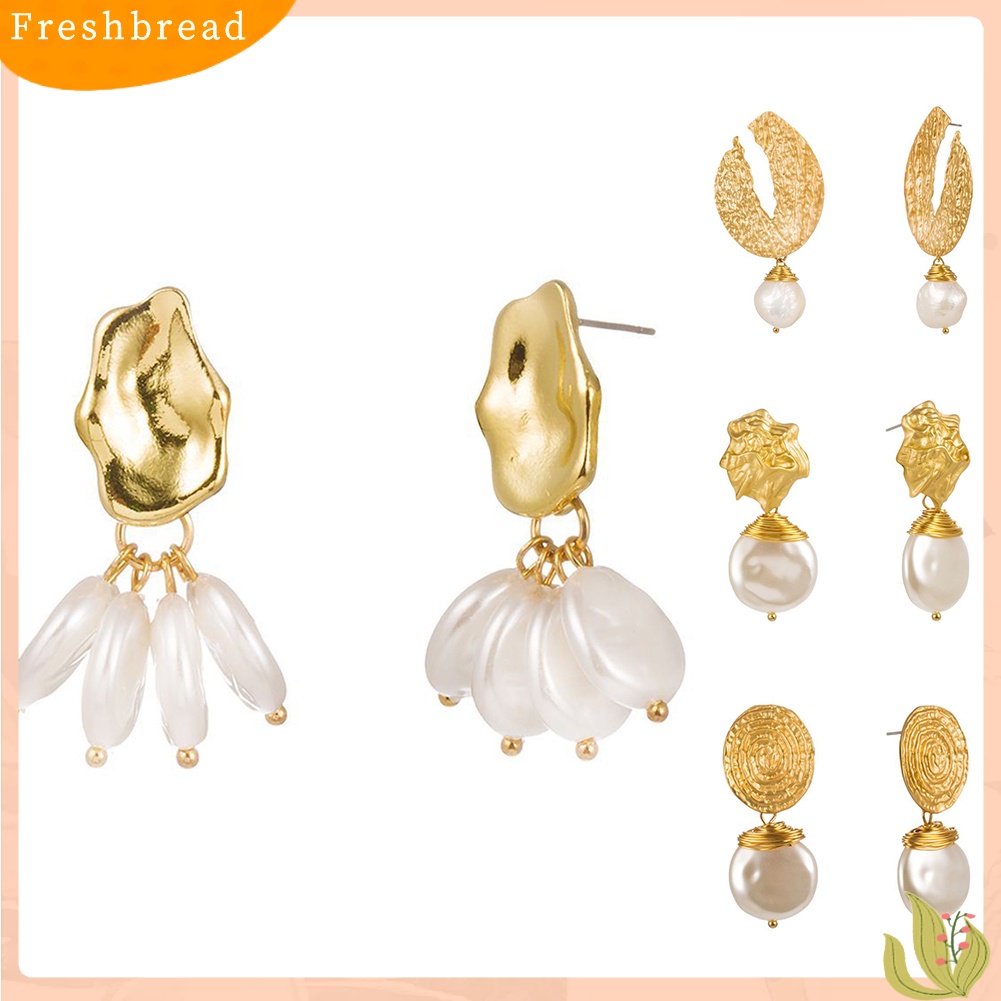 &lt; Freshbread &gt; Fashion Tidak Teratur Mutiara Imitasi Geometris Menjuntai Anting Wanita Pesta Perhiasan Hadiah