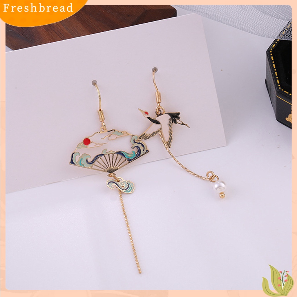 &lt; Freshbread &gt; 1pasang Wanita Anting Kipas Derek Asimetri Perhiasan Liontin Hewan Mutiara Imitasi Dicat Anting Kait Untuk Pacaran