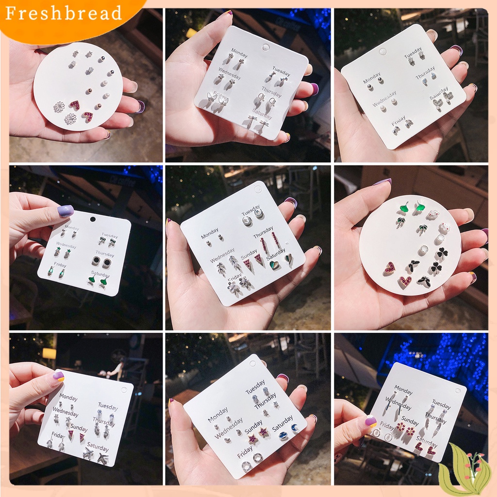 &lt; Freshbread &gt; 6/7pasang Wanita Stud Anting Hati Mutiara Imitasi Perhiasan Berlian Imitasi Berkilau Ear Studs Perhiasan Hadiah