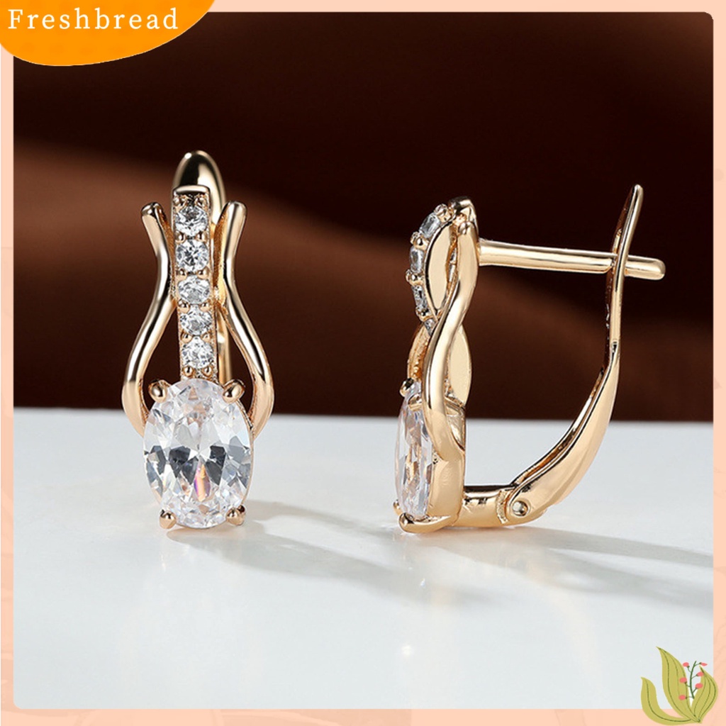 &lt; Freshbread &gt; 1pasang Drop Earrings Oval Potong Batu Permata Imitasi Temperamen Shiny Cubic Zirconia Tergabung Hadiah Wanita Mewah Menjuntai Anting Perhiasan Pernikahan