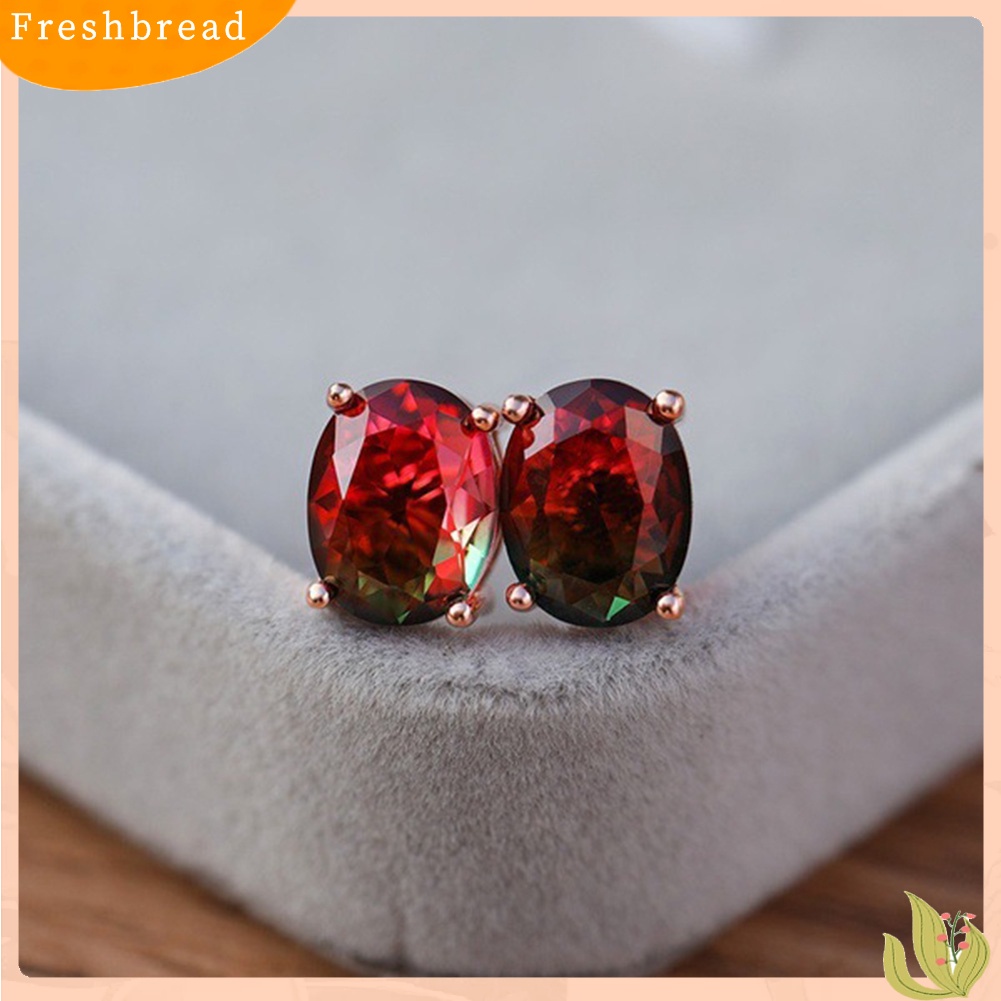 &lt; Freshbread &gt; Wanita Oval Kristal Imitasi Hias Telinga Stud Anting Pernikahan Pertunangan Perhiasan Hadiah