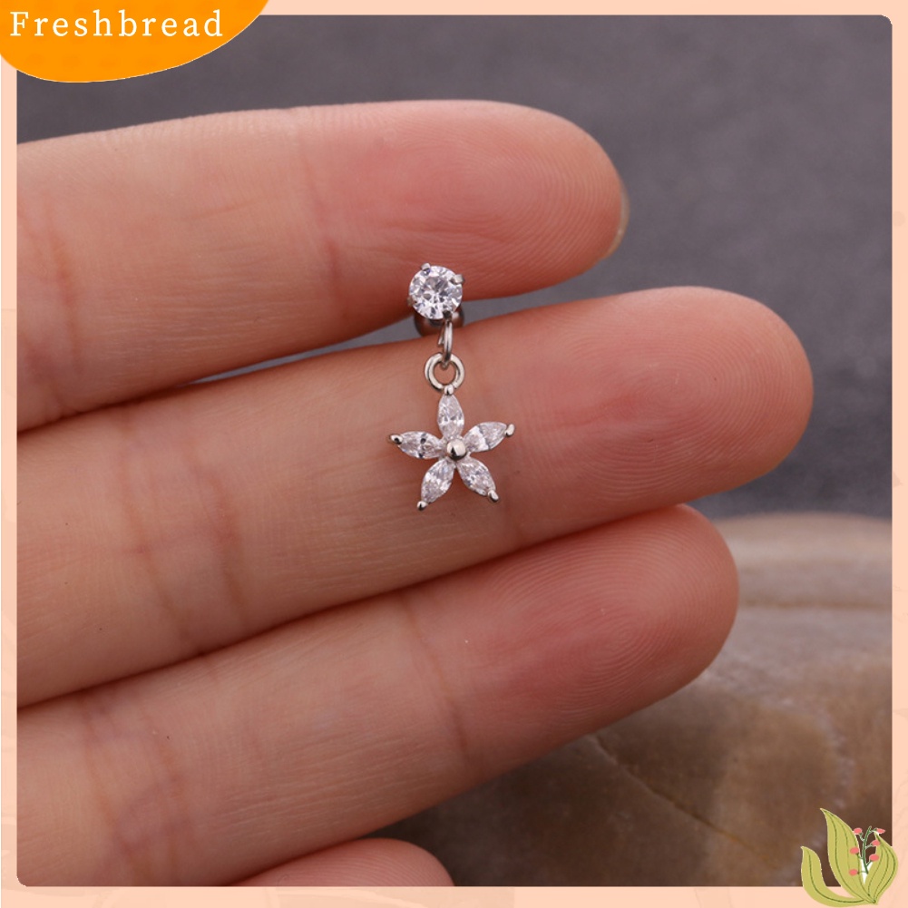 &lt; Freshbread &gt; 1Pc Wanita Bintang Bunga Cubic Zirconia Menjuntai Ear Stud Earring Perhiasan Tulang Rawan