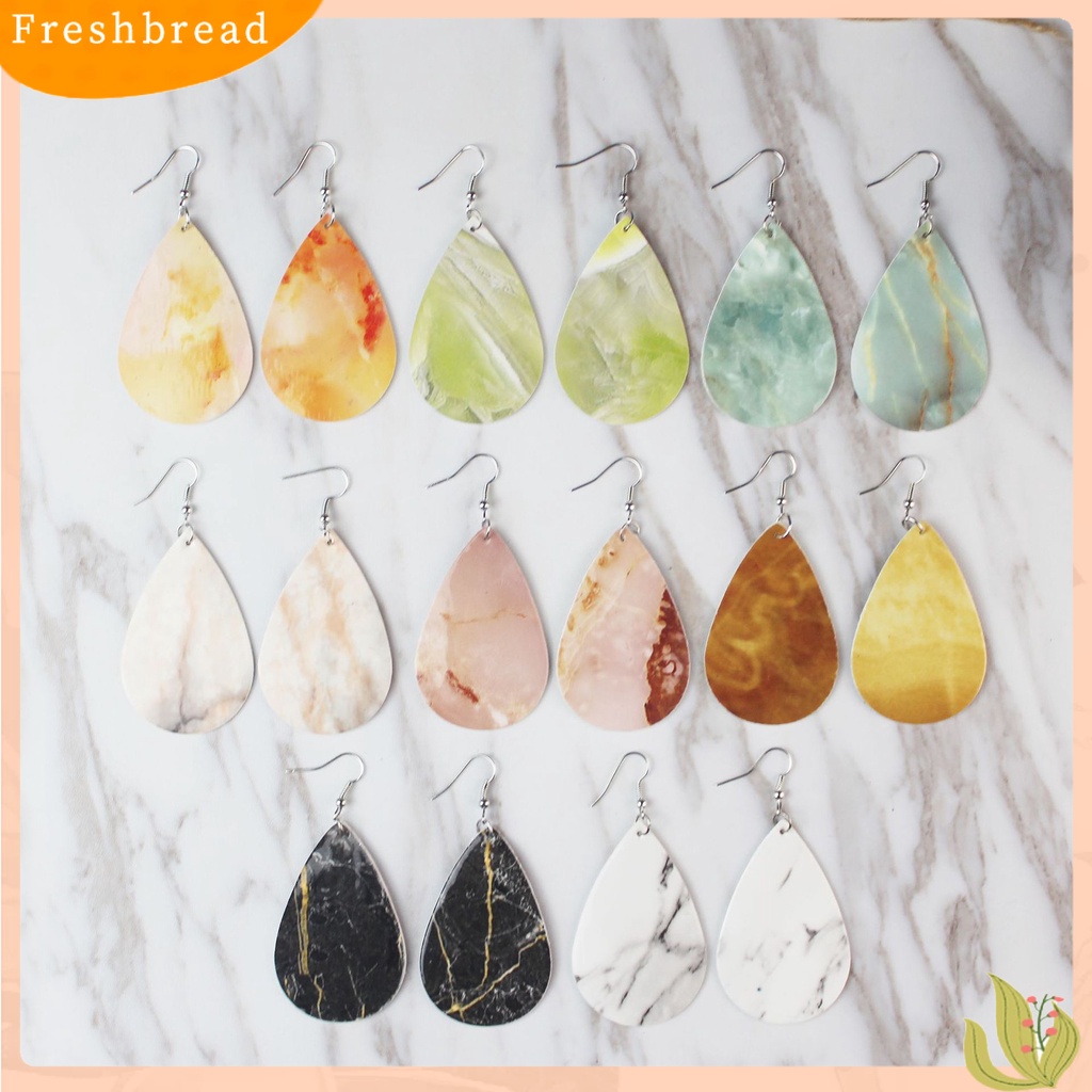 &lt; Freshbread &gt; 1pasang Anting Giwang Eye-catching Simple Halus Semua Cocok Ringan Anting Tekstur Marmer Granit Berbentuk Teardrop Untuk Pakaian Sehari-Hari