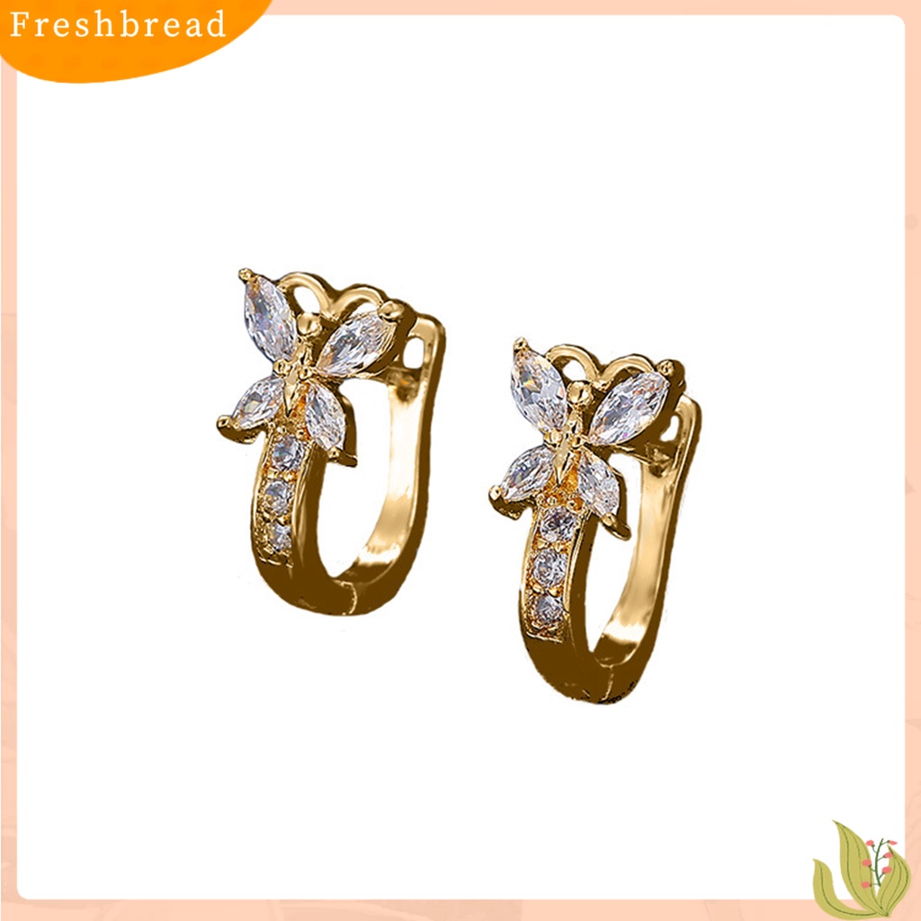 &lt; Freshbread &gt; 1pasang Anting Hoop Vintage Pendek Gaya Pastoral Shiny Cubic Zirconia Hias Valentine Hadiah Wanita Butterfly Shaped Menjuntai Anting Perhiasan Gadis