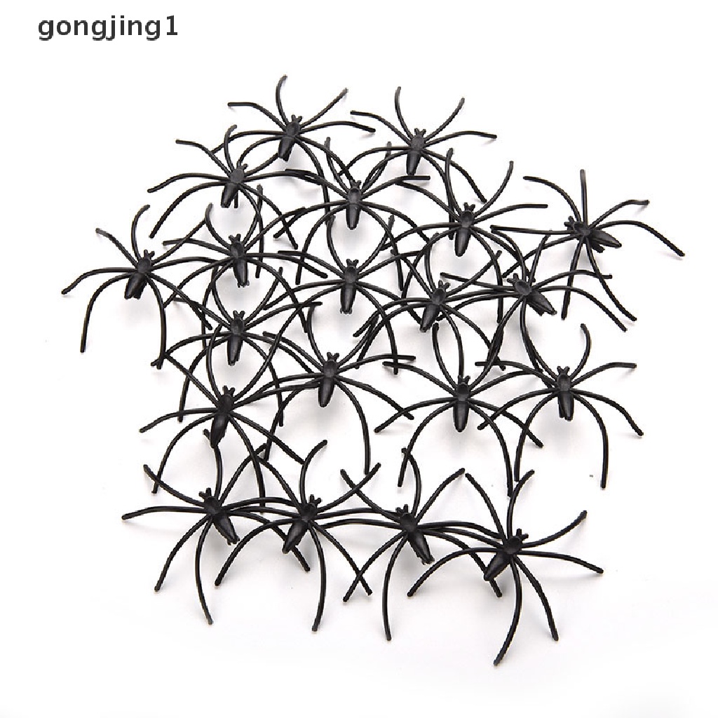 Ggg Banyak 20pcs Halloween Plastik Hitam Spider Bercanda Mainan Dekorasi Realistis Prop ID