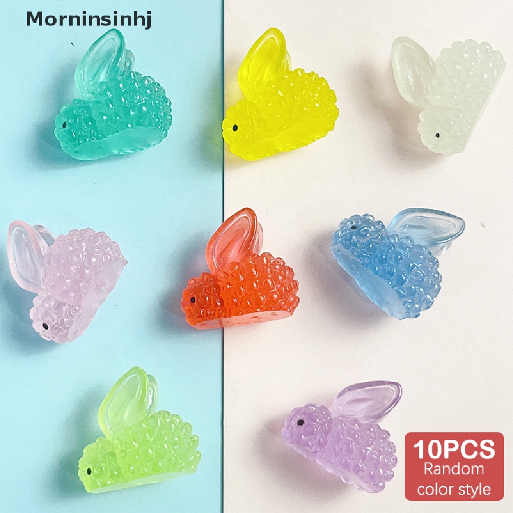 Mornin 10Pcs Warna-Warni Bercahaya Kelinci Dekorasi Kreatif Miniatur Kerajinan Ornamen DIY Resin Aksesoris id