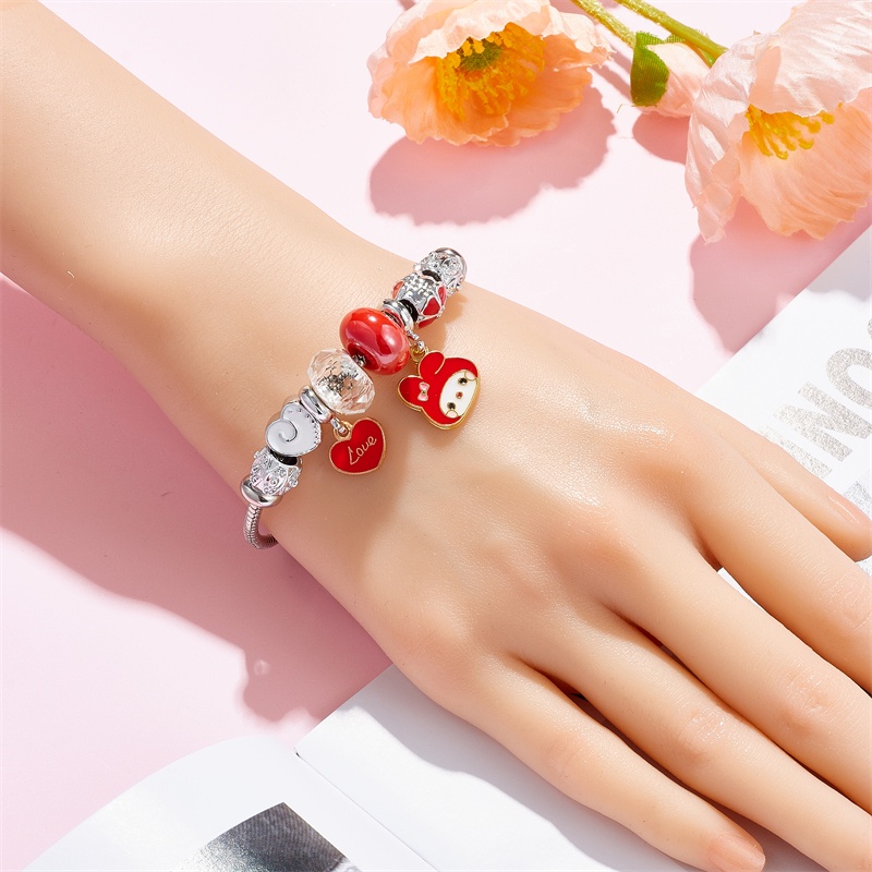 XiaoboACC Anime Kartun Melody Kuromi Liontin Manik-Manik DIY Stainless Steel Terbuka Dapat Disesuaikan Gelang