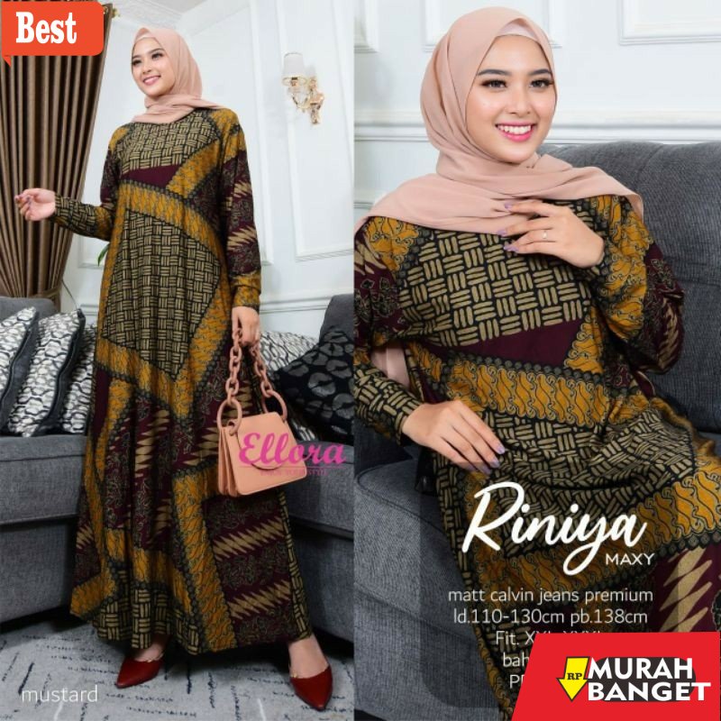 GAMIS SIZE BESAR TERBARU- Riniya Filiya Levila Maxy Diana Denim Jumbo Gamis Wanita Calvin Jeans Adem
