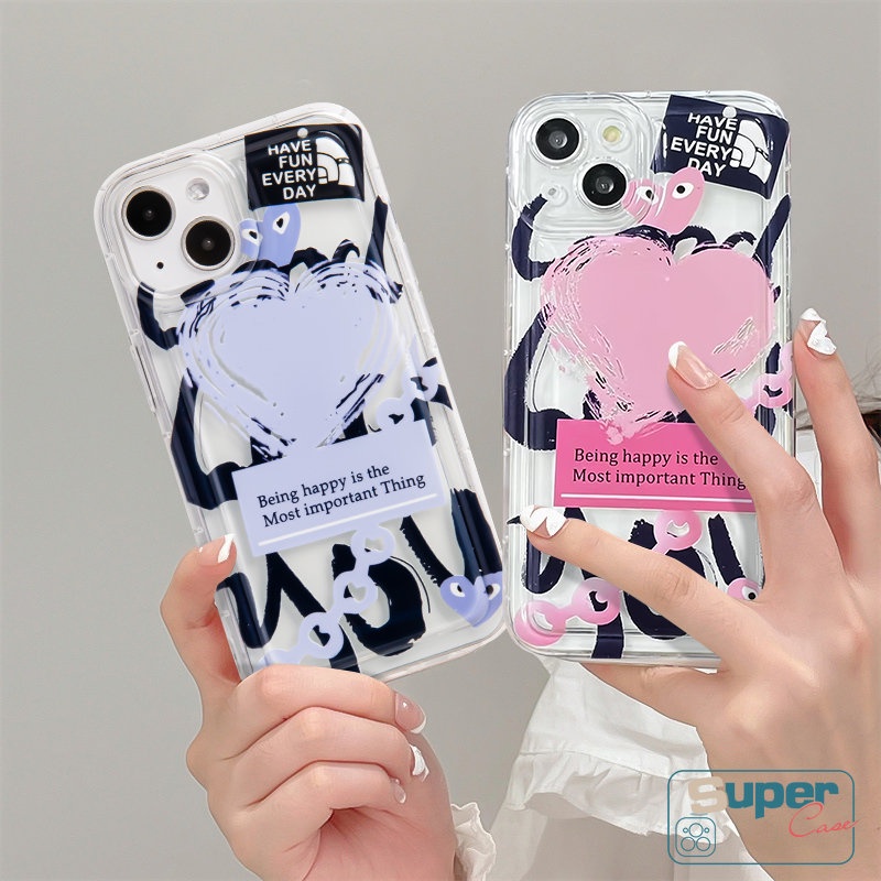 Kartun Cinta Hati Comme Des Garons Case Kompatibel Untuk IPhone 7Plus XR 13 11 14 12 Pro MAX X XS Max6 7 8 6S Plus SE 2020 Graffiti Letter Label Shockproof Airbag Lembut TPU Cover